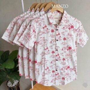 White with maroon Print Half Shirt