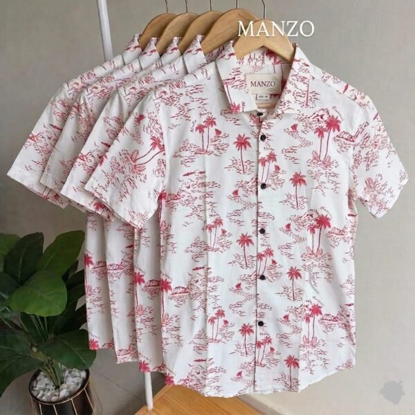 White with maroon Print Half Shirt